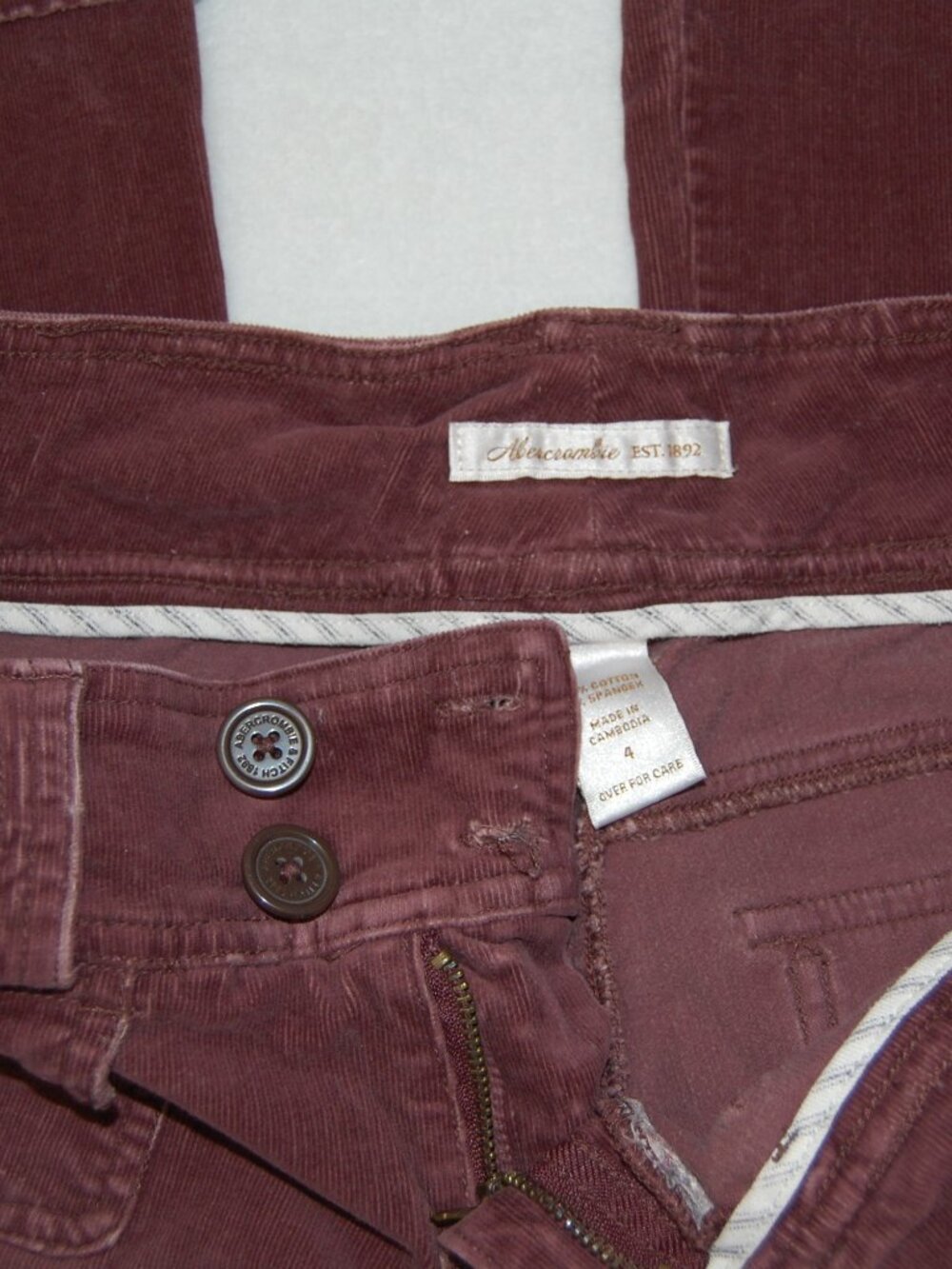Abercrombie & Fitch, Women Size 4, Plum Corduroy Low-Rise Pants, Vintage Y2K - Picture 11 of 15